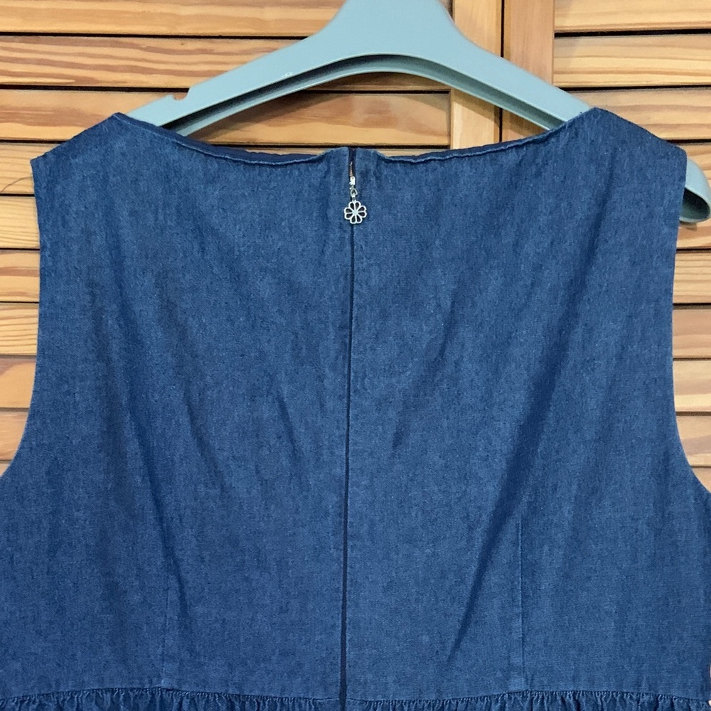 Kate Spade Deep Blue Midi Vineyard dress denim zip back tiered a line size 14 - Picture 7 of 12